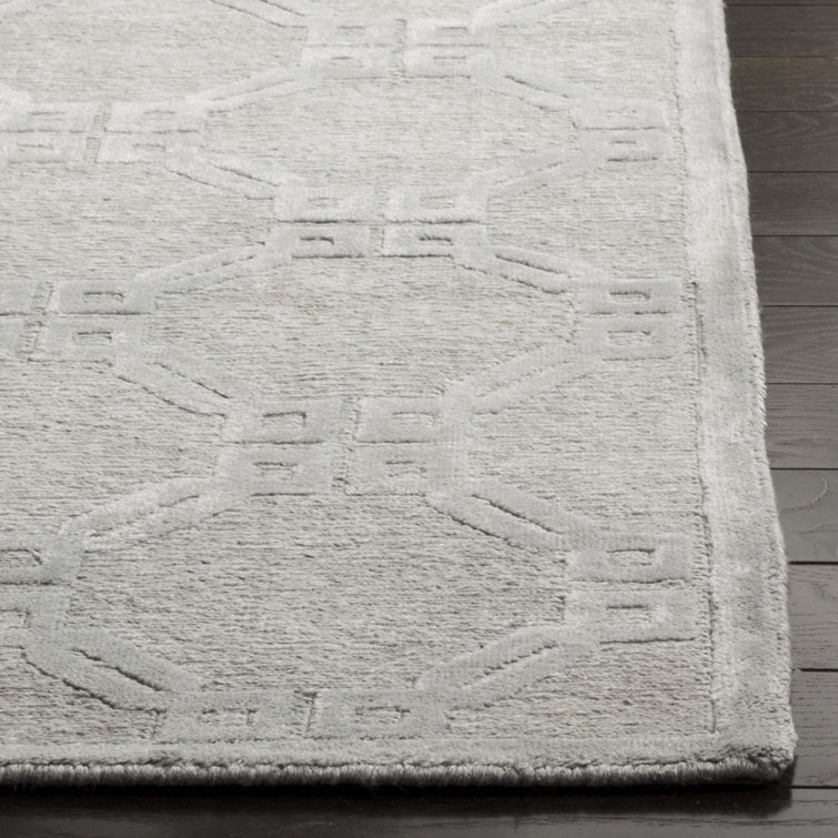Gray Geometric Hand-knotted Wool and Cotton 9' x 12' Rug