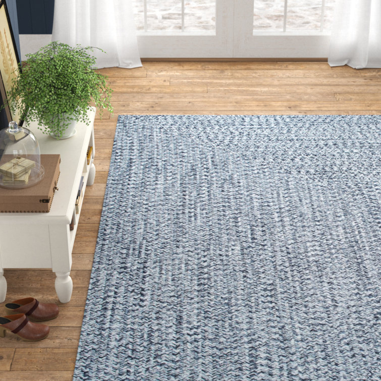 Handmade Blue and White Braided Synthetic Round Rug