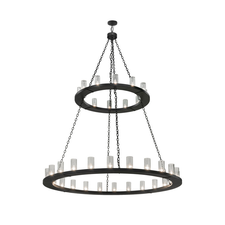 Loxley 36-Light Black Chandelier with Clear Seeded Glass