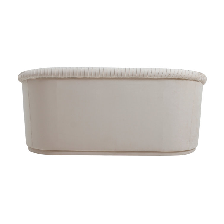 Beige Velvet Rolled Arm Loveseat with Wood Frame