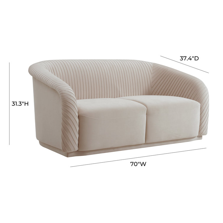 Beige Velvet Rolled Arm Loveseat with Wood Frame