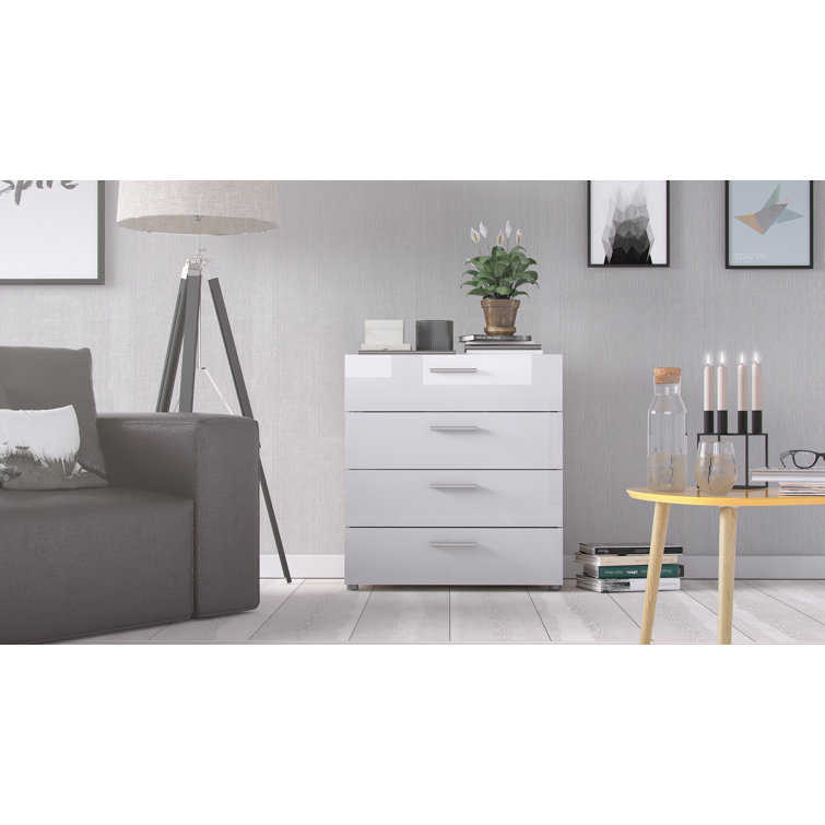 Sleek Austin 4-Drawer Chest in Oak Structure and White High Gloss