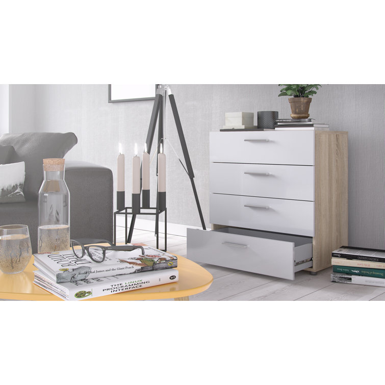 Sleek Austin 4-Drawer Chest in Oak Structure and White High Gloss