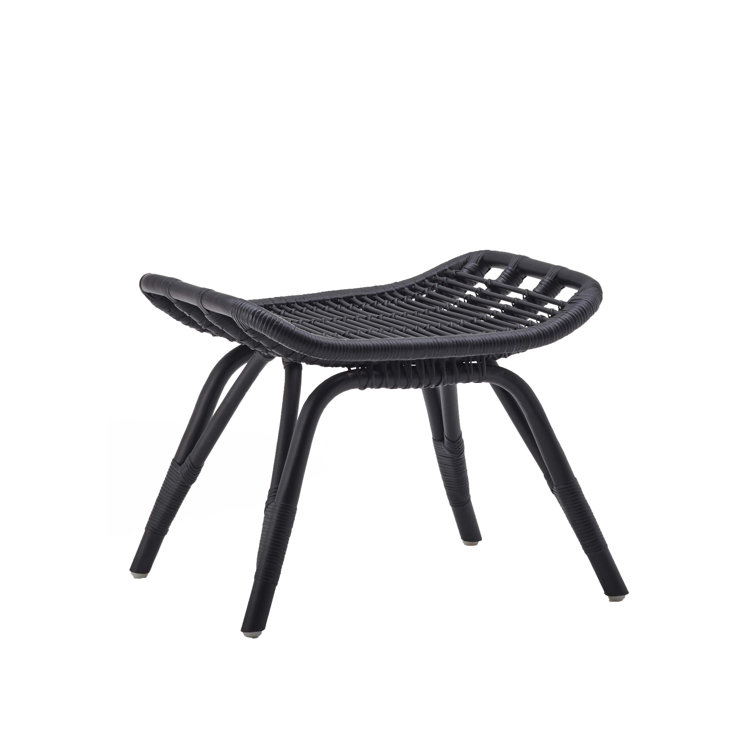 Black Handcrafted Rattan Mid-Century Modern Ottoman