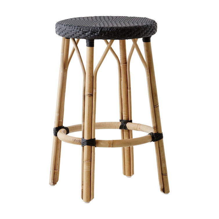 Natural Rattan Counter Stool with Black Woven Seat