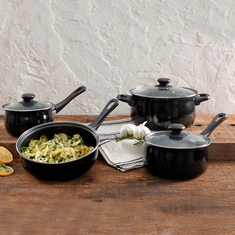 Casselman Black Speckled Carbon Steel 7-Piece Non-Stick Cookware Set