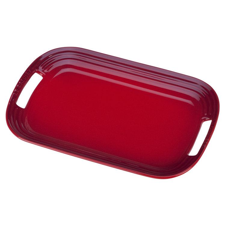 Cerise Red Ceramic Oval Serving Platter with Handles