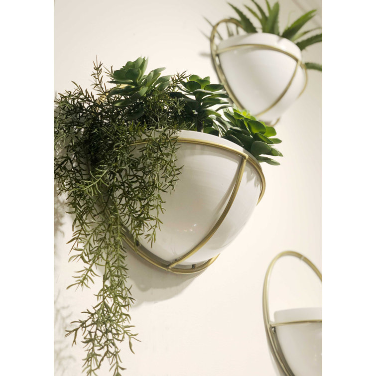 Gold and White Metal Wall Planter Set, 13" x 7"