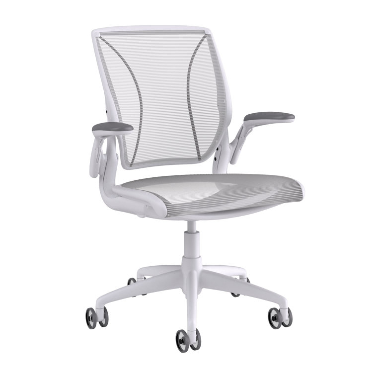 Pinstripe White Mesh Swivel Task Chair with Adjustable Arms