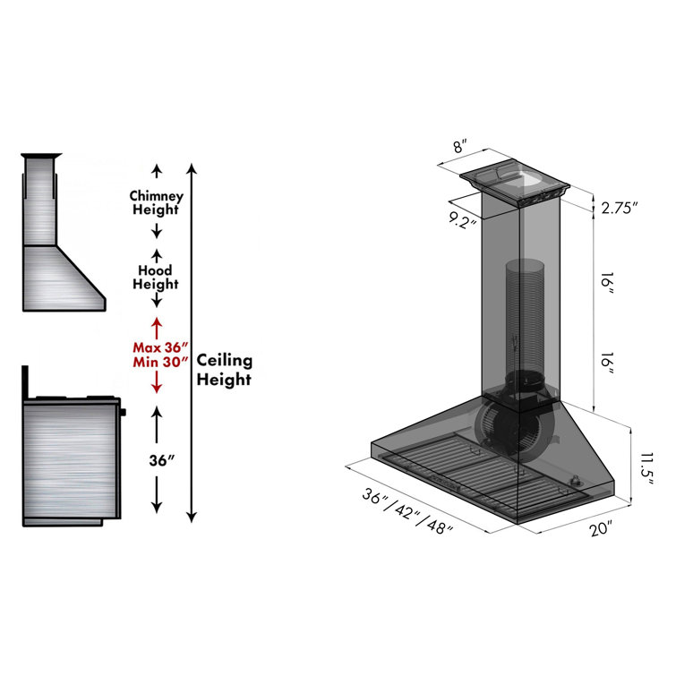 42-inch Stainless Steel Wall Mount Range Hood with Bluetooth Speakers
