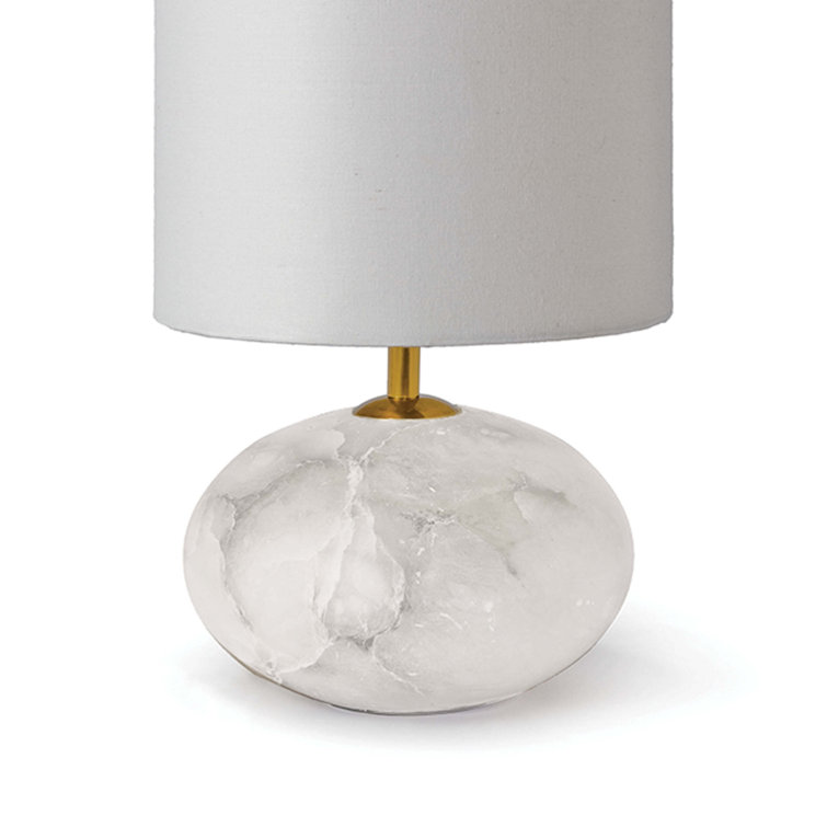 Elegant Alabaster Orb Table Lamp with Linen Shade and Brass Accents