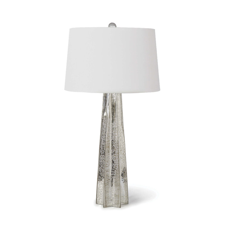 Antique Mercury Glass Star Table Lamp with Linen Shade