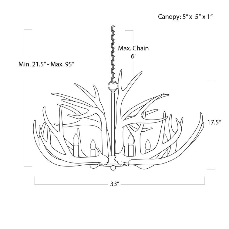 Silver Leaf Antler 6-Light Resin Chandelier