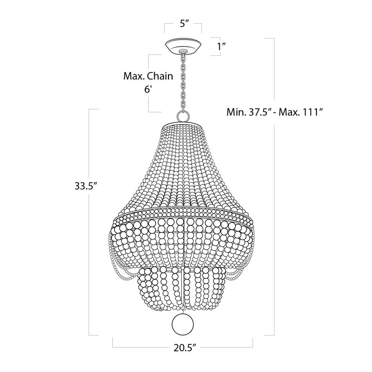 Malibu Weathered White Beaded 6-Light Chandelier