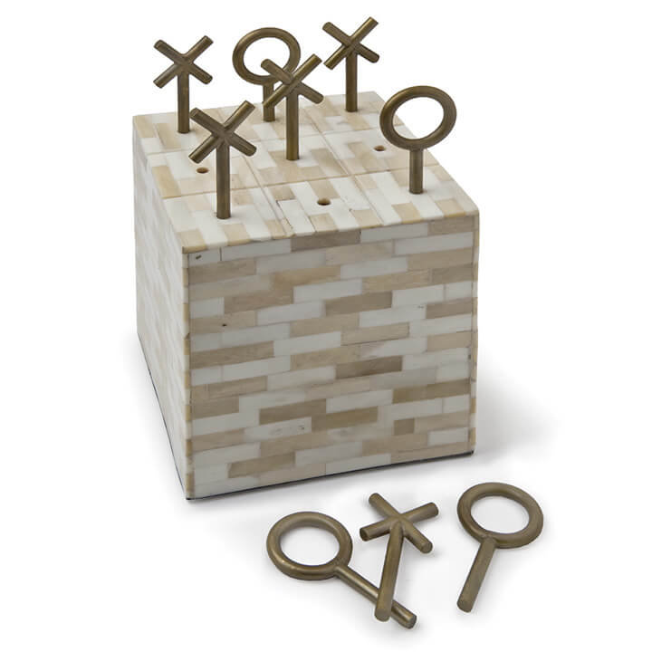 Multi-Tone Bone and Brass Tic Tac Toe Block