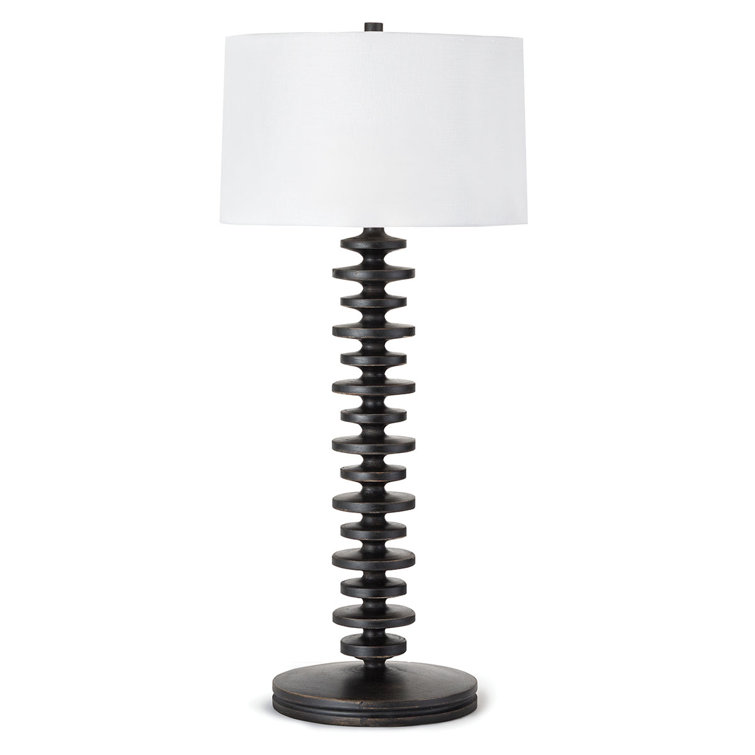 Ebony Birch Wood Table Lamp with Linen Shade