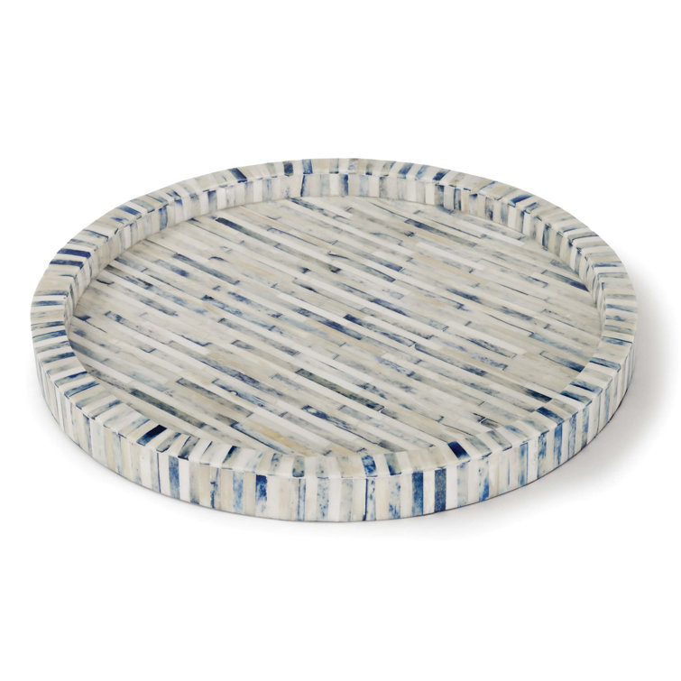 16-Inch Round Bone and Indigo Tray
