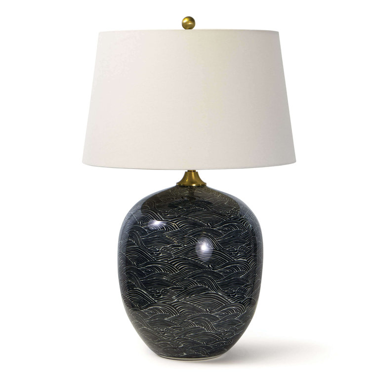 Ebony Harbor Inspired Ceramic Table Lamp with Linen Shade