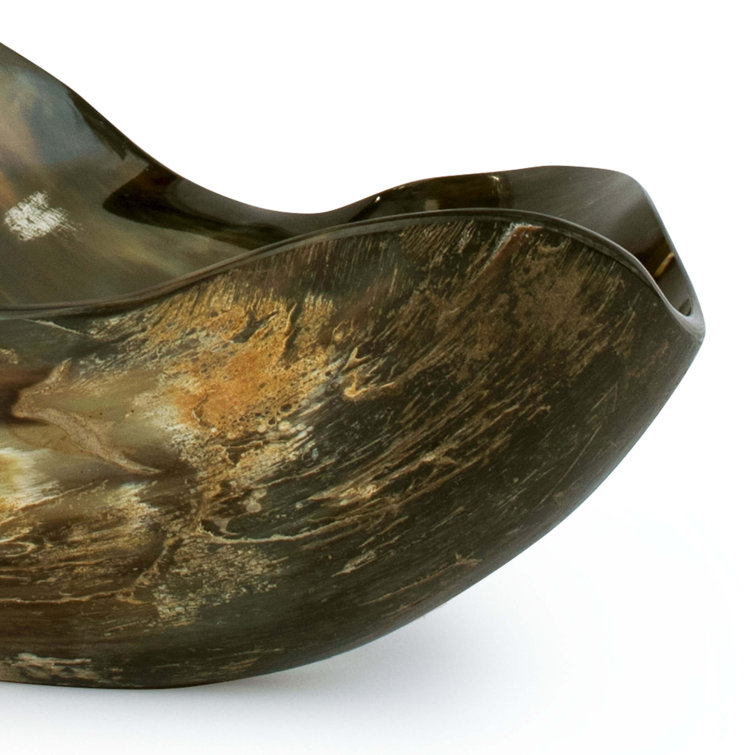 Sleek Contoured Black Horn Decorative Bowl