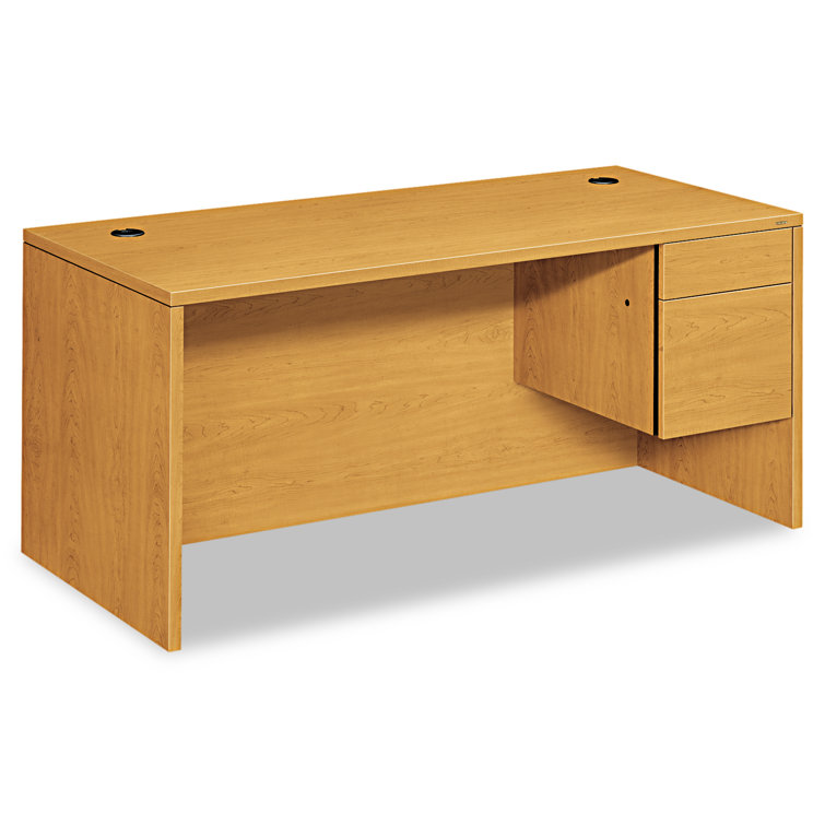 Brown Wood Executive Desk with Drawer and Filing Cabinet