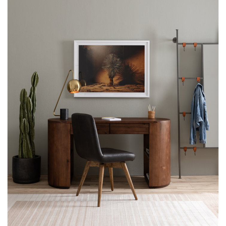 Ebony Oak Veneer Adjustable Height Writing Desk with Drawer