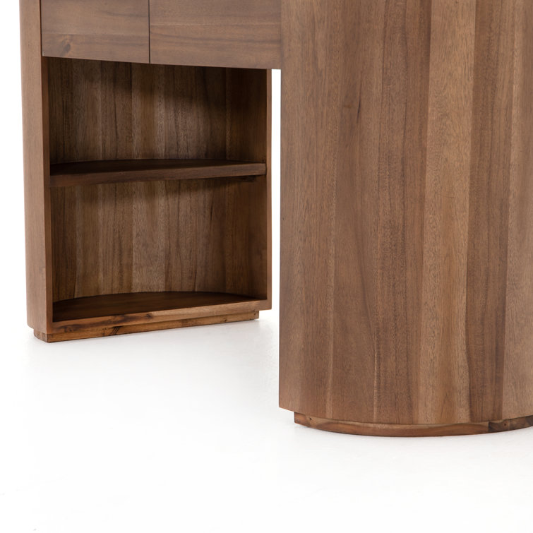 Caramel Brown Oval Wood Writing Desk with Drawers