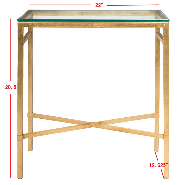 Antique Gold Rectangular Glass End Table