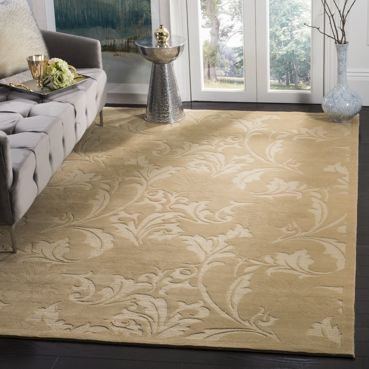 Cream Hand-Knotted Wool Floral 8' x 10' Area Rug