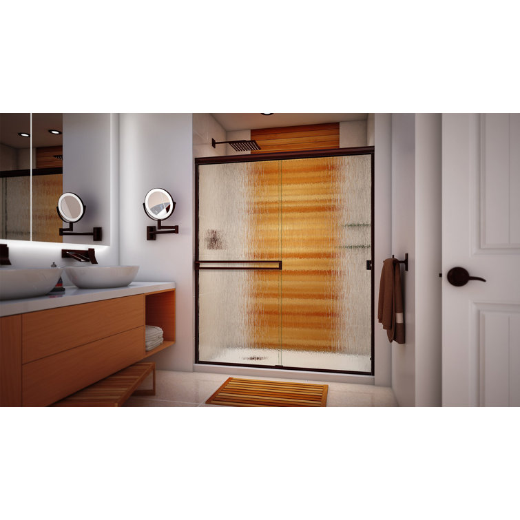 57" x 66" Oil Rubbed Bronze Rain Glass Bypass Shower Door
