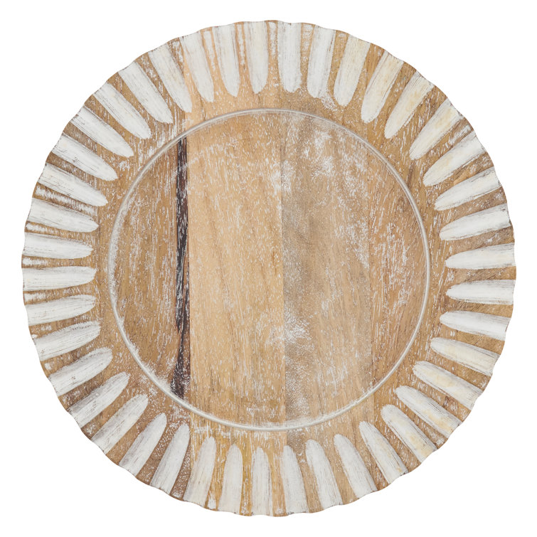 Light Brown Fluted Edge Wood Charger Plates Set of 4