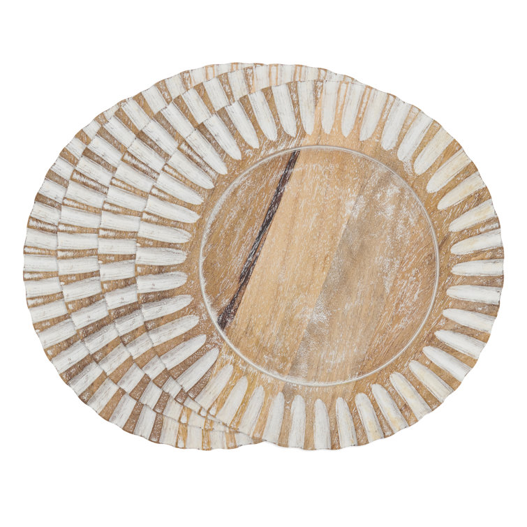 Light Brown Fluted Edge Wood Charger Plates Set of 4
