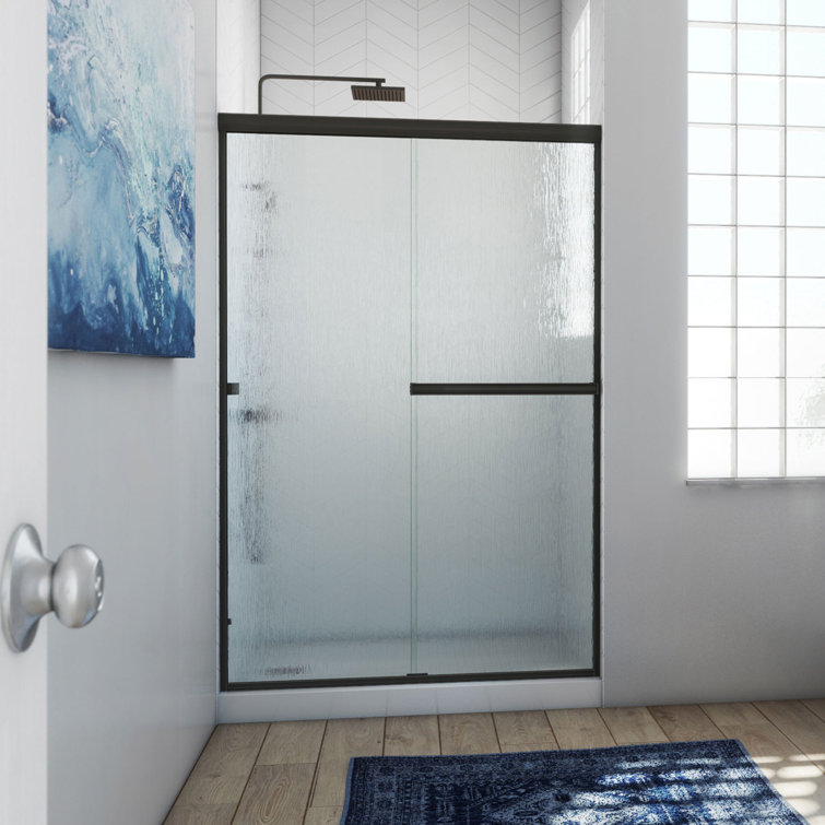 46" x 70" Oil Rubbed Bronze Rain Glass Bypass Shower Door