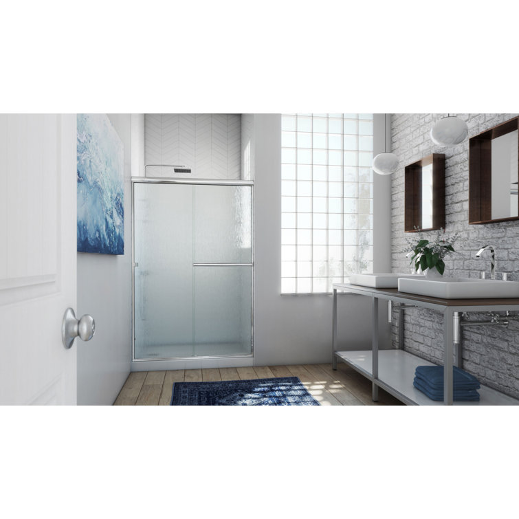 LESE 53" x 67" Polished Chrome Rain Glass Bypass Shower Door