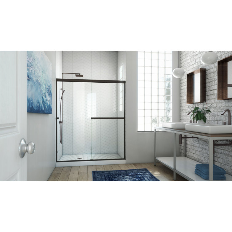 60" x 70" Clear Glass Oil Rubbed Bronze Frameless Bypass Shower Door