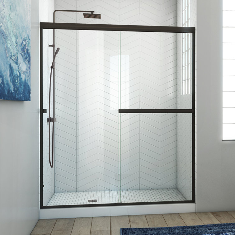 60" x 70" Clear Glass Oil Rubbed Bronze Frameless Bypass Shower Door