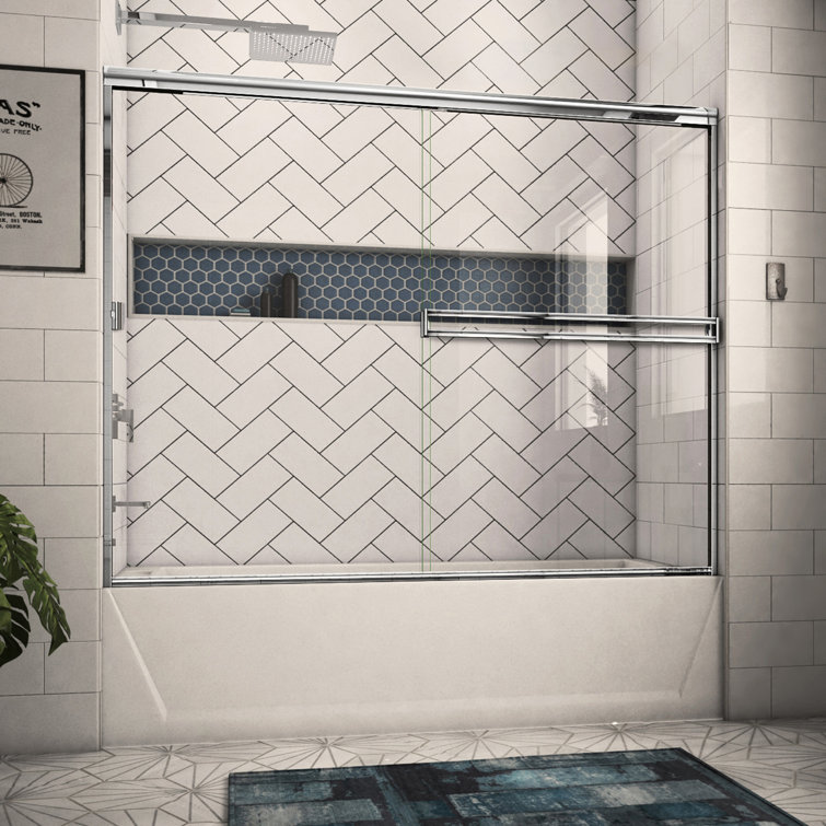 68" Polished Chrome Clear Glass Bypass Tub Door