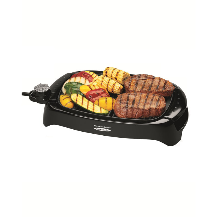 Sleek Black 133 sq.in Electric Grill with Non-Stick Plates and Cool-Touch Handles