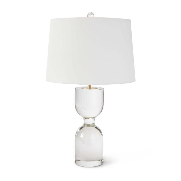 Clear Crystal Hourglass Table Lamp with White Linen Shade