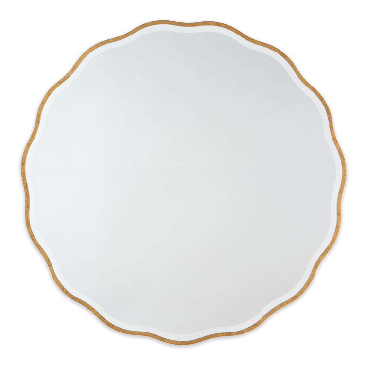 Candice Scalloped Gold Leaf Round Wood Mirror - 42"
