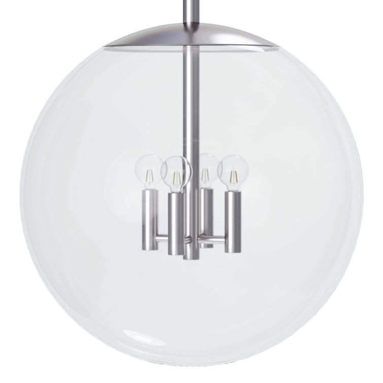 Elegant 4-Light Globe Pendant in Polished Nickel with Clear Glass Shade