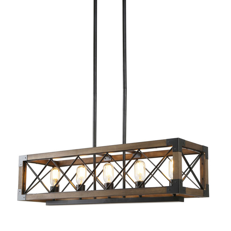 Rustic Black and Brown Wood Cage 5-Light Chandelier