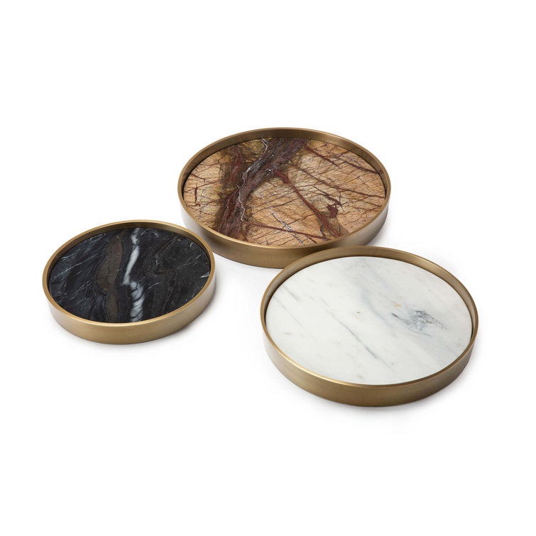Assorted Steel and Marble Decorative Tray Set