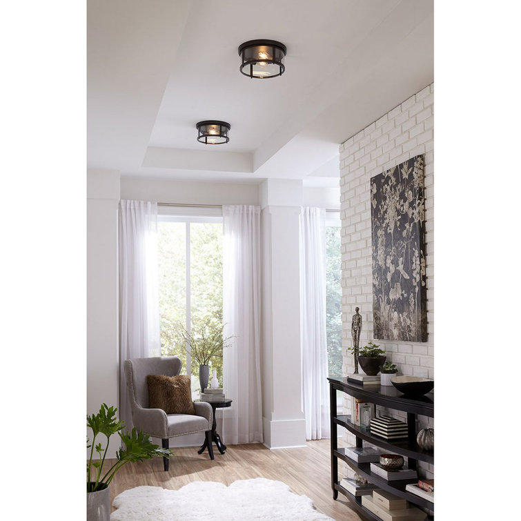 Gunther Matte Black Glass Drum Indoor/Outdoor Flush Mount Light