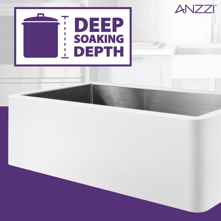 Apollo 36'' White Stone Farmhouse Kitchen Sink with Stainless Steel Interior