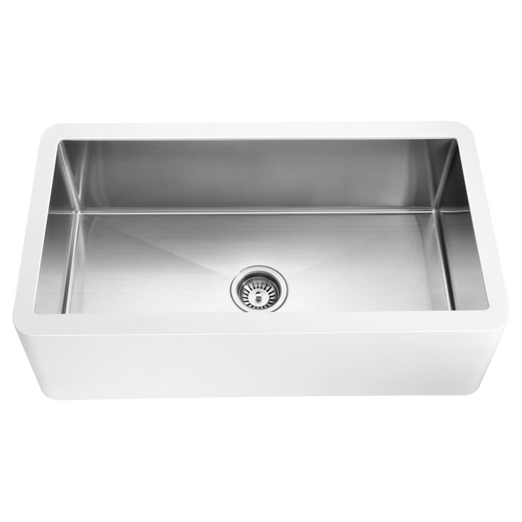 Apollo 36'' White Stone Farmhouse Kitchen Sink with Stainless Steel Interior