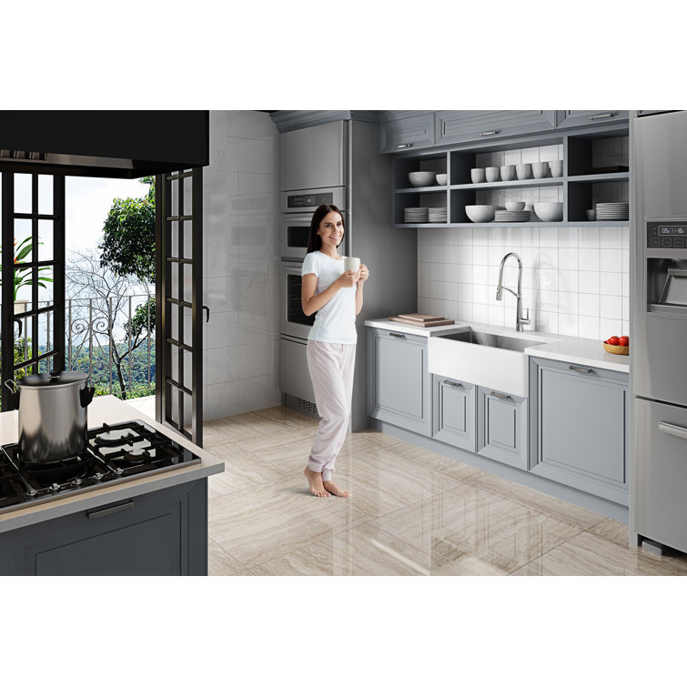 Apollo 36'' White Stone Farmhouse Kitchen Sink with Stainless Steel Interior