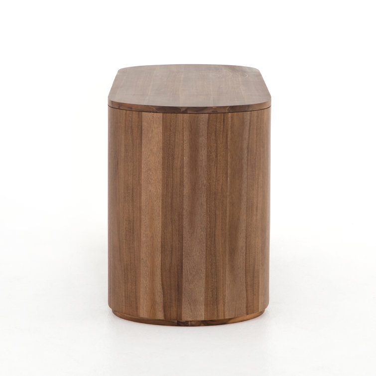 Caramel Brown Oval Wood Writing Desk with Drawers