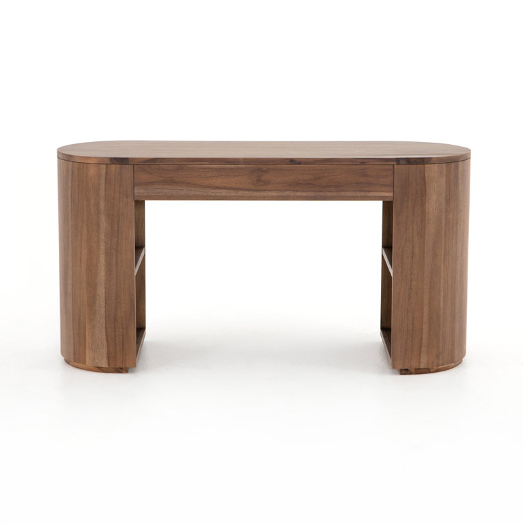 Caramel Brown Oval Wood Writing Desk with Drawers