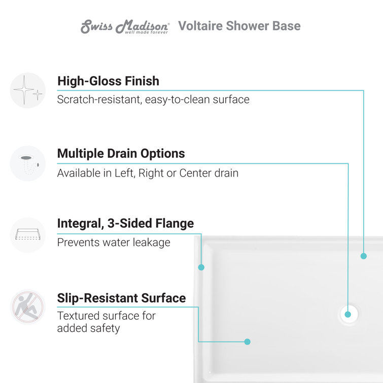 Voltaire 60" x 36" Glossy White Acrylic Shower Base
