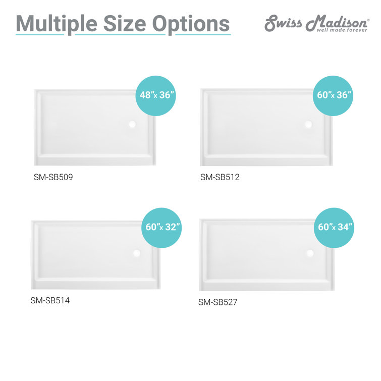Voltaire 60" x 36" White Acrylic Shower Base with Right-Hand Drain